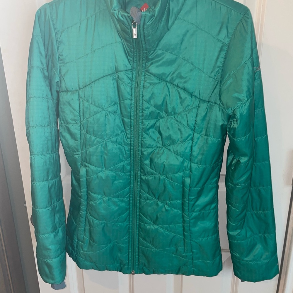 Columbia Green Puffer Jacket Lightweight Quilted Design